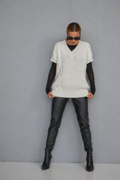 Knit Wool Sweater Vest Oversized Casual Knitted V