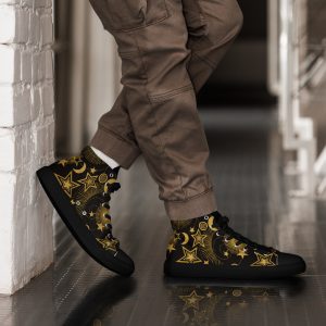 Starry Night High Top Canvas Shoes: Gold Moon