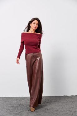 Shoulder Sweater Fitted Silky Top Stretchy Pullover Extra