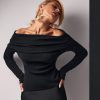 Shoulder Sweater Fitted Silky Top Stretchy Pullover Extra