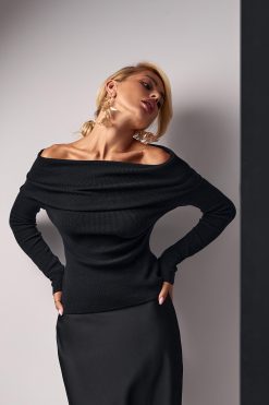 Shoulder Sweater Fitted Silky Top Stretchy Pullover Extra