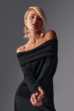 Shoulder Sweater Fitted Silky Top Stretchy Pullover Extra