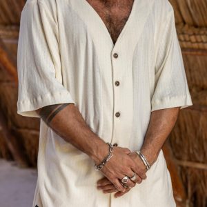 Boho Cotton Shirt: Men's Ibiza Style Tulum Top