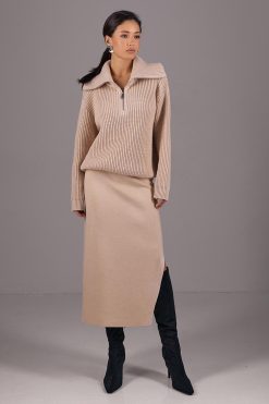 Wool Halfzip Sweater Rib Knit Polo Collar Pullover