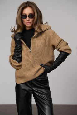 Wool Halfzip Sweater Rib Knit Polo Collar Pullover