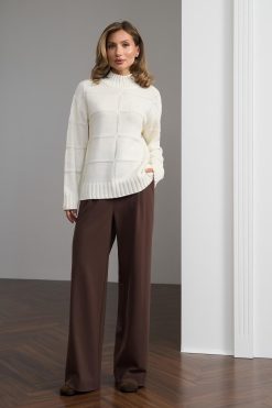 Wool Sweater Textured Mock Neck Knit Jumper Elegant