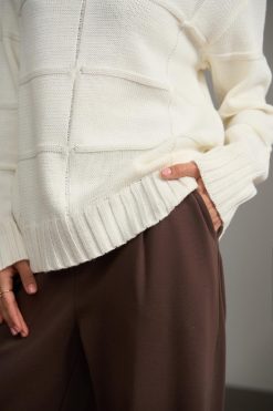 Wool Sweater Textured Mock Neck Knit Jumper Elegant