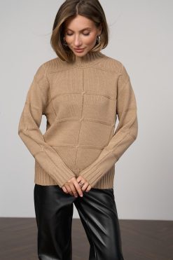 Wool Sweater Textured Mock Neck Knit Jumper Elegant