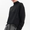 Wool Sweater Textured Mock Neck Knit Jumper Elegant