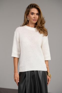 Short Sleeve Alpaca Wool Sweater Soft Merino Mohair