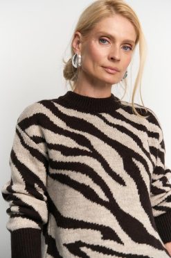 Zebra Knit Sweater Soft Merino Alpaca Pullover Cozy