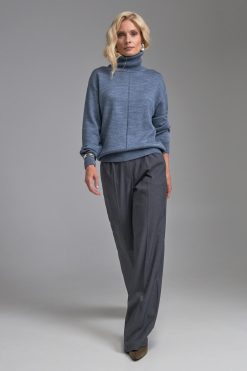 Wool Turtleneck Sweater Relaxed Fit Knit Top High