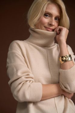 Wool Turtleneck Sweater Relaxed Fit Knit Top High