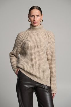 Alpaca Turtleneck Sweater Waffle Knit Raglan Pullover Cozy