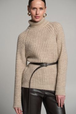 Alpaca Turtleneck Sweater Waffle Knit Raglan Pullover Cozy