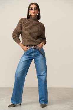 Alpaca Turtleneck Sweater Waffle Knit Raglan Pullover Cozy