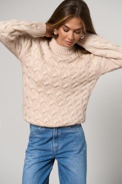 Chunky Wool Cable Sweater Relaxed Fit Winter Jumper