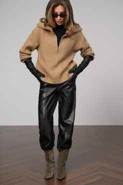 Wool Halfzip Sweater Rib Knit Polo Collar Pullover