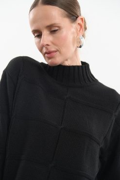 Wool Sweater Textured Mock Neck Knit Jumper Elegant