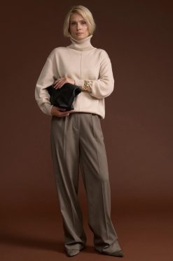 Wool Turtleneck Sweater Relaxed Fit Knit Top High