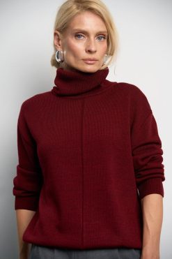 Wool Turtleneck Sweater Relaxed Fit Knit Top High