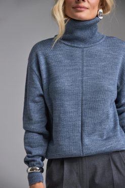 Wool Turtleneck Sweater Relaxed Fit Knit Top High