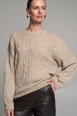 Oversized Cable Knit Sweater Alpaca Wool Pullover Cozy