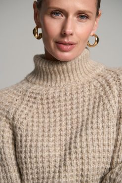 Alpaca Turtleneck Sweater Waffle Knit Raglan Pullover Cozy