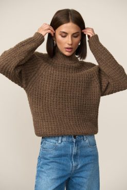 Alpaca Turtleneck Sweater Waffle Knit Raglan Pullover Cozy