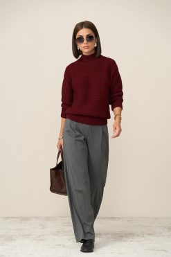 Relaxed Fit Wool Sweater High Neck Ribbed Trim