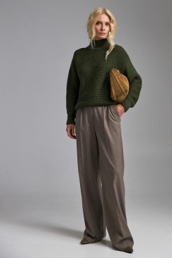 Relaxed Fit Wool Sweater High Neck Ribbed Trim