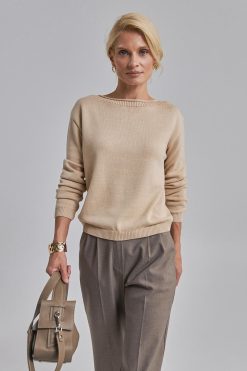 Boatneck Cotton Pullover Relaxed Fit Sweater Long Sleeve