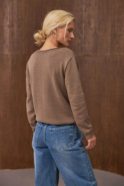 Boatneck Cotton Pullover Relaxed Fit Sweater Long Sleeve