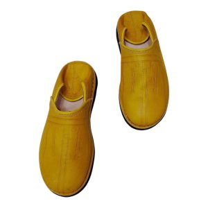 Bright Yellow Moroccan Leather Babouche Handmade Traditional Slippers