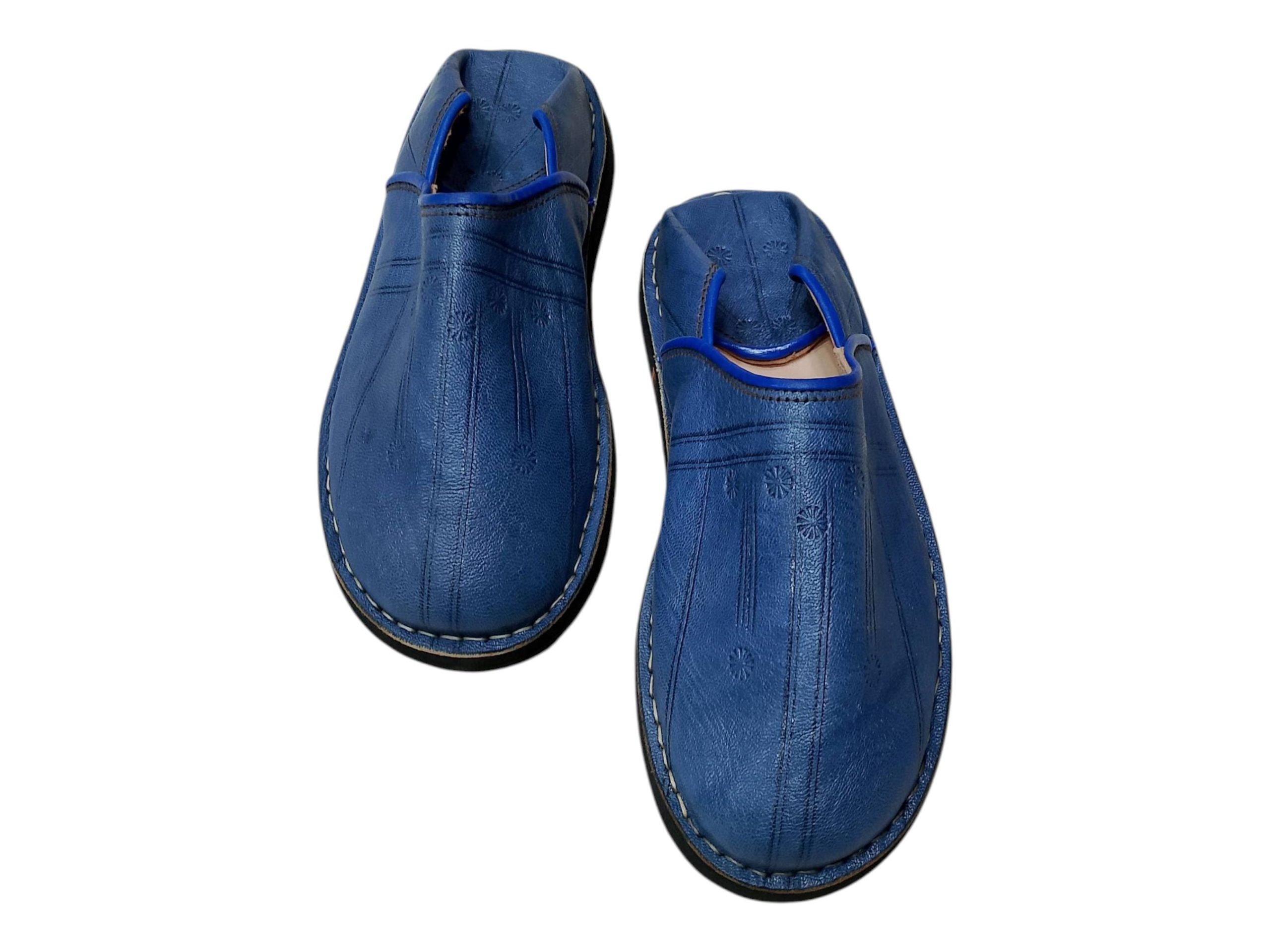 Blue Moroccan Leather Babouche Unisex Handmade Traditional Shoes Blue Moroccan Leather Babouche Unisex Handmade Traditional Shoes