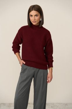 Relaxed Fit Wool Sweater High Neck Ribbed Trim