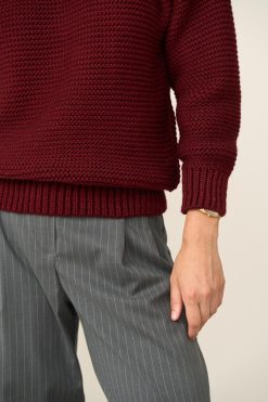 Relaxed Fit Wool Sweater High Neck Ribbed Trim