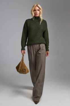 Relaxed Fit Wool Sweater High Neck Ribbed Trim