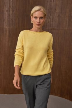 Boatneck Cotton Pullover Relaxed Fit Sweater Long Sleeve