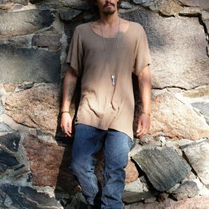 Hand Knit Cotton Tshirt Men: Bohemian Beach Shirt
