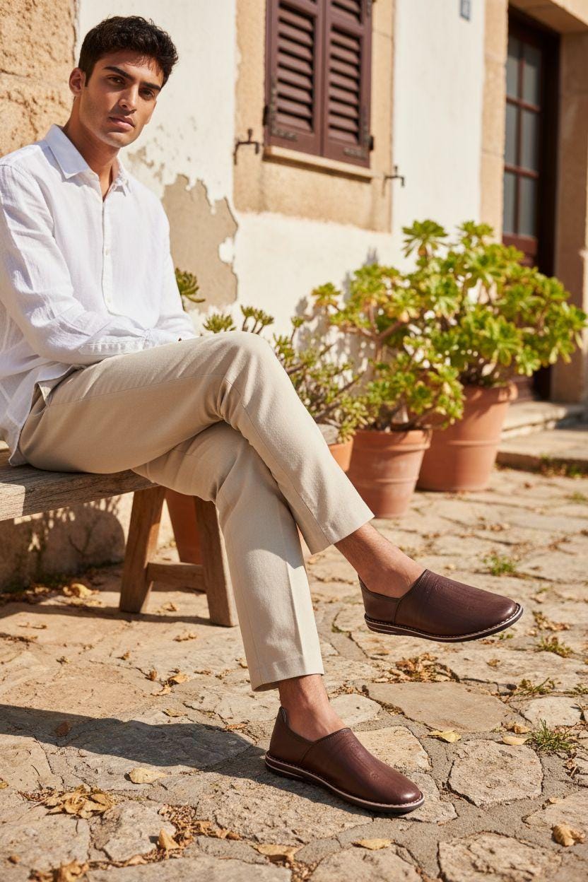 Rich Dark Brown Moroccan Leather Babouche Handmade Traditional