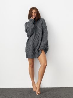 Oversized Cable Knit Turtleneck Sweater Long Winter Pullover
