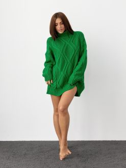 Oversized Cable Knit Turtleneck Sweater Long Winter Pullover