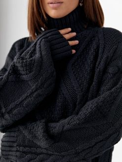 Oversized Cable Knit Turtleneck Sweater Long Winter Pullover