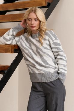 Zebra Knit Sweater Soft Merino Alpaca Pullover Cozy