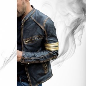 Distressed Sheepskin Leather Cafe Racer Jacket Vintage Style