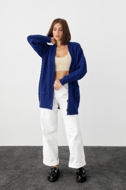 Merino Wool Cardigan Chunky Cable Knit Sweater Long