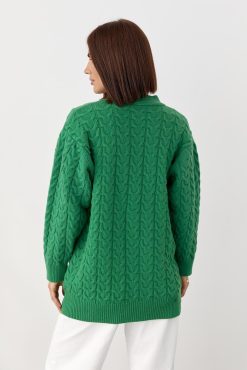 Merino Wool Cardigan Chunky Cable Knit Sweater Long