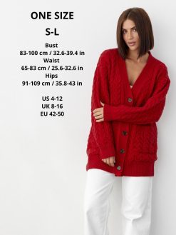 Merino Wool Cardigan Chunky Cable Knit Sweater Long