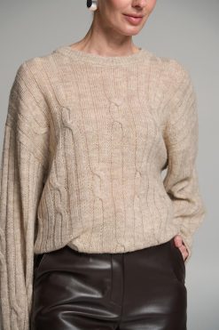 Oversized Cable Knit Sweater Alpaca Wool Pullover Cozy